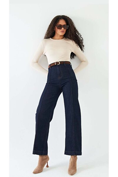 rimas önden dikişli Nubuk kemerli jean