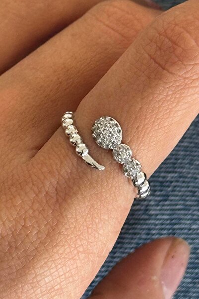 TAKIŞTIR Silver Color Stone Detailed Adjustable Ring