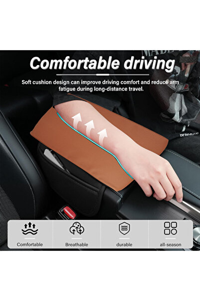 AGC Brown Leather Car Center Console Armrest Cushion Pad – Comfortable, Anti-Slip & Protective Cover