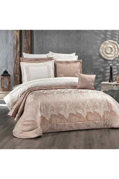 Solinas Collection Amanda Kahve – Cream Panel Dowry Bedspread and Duvet Cover Set