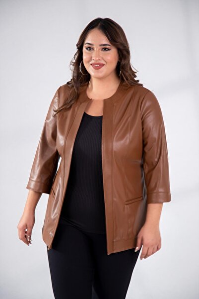 Roxxlen Μπουφάν από συνθετικό δέρμα μεγάλου μεγέθους χωρίς κουμπώματα με τσέπες