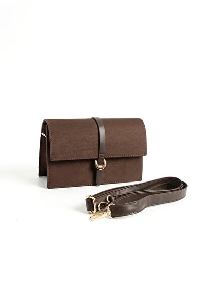 grand coco Women's stylish brown suede hand and shoulder bag with buckle detail