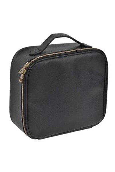 OEM Geantă de toaletă neagră din piele ecologică cu separatoare și suporturi pentru pensule, 26 x 23 x 10 cm