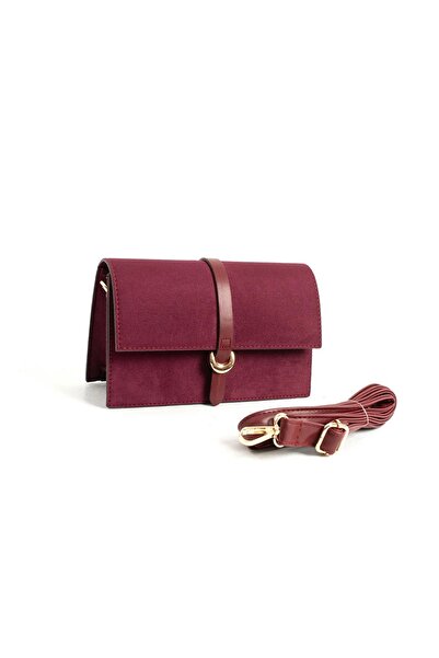 grand coco Women's Stylish Buckle Detailed Burgundy Suede Hand and Shoulder Bag