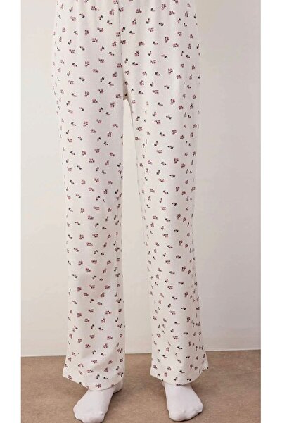 Atelier Masal White-Multicolor Floral Soft Waffle Knitted Pajama Set