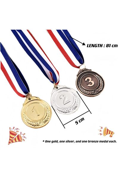 Beytor 3 Pcs Number Medals Metal Gold Silver Bronze with Ribbon 2 inches