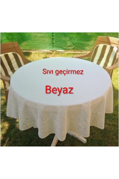 Blue Home Yuvarlak Dantel Görünümlü Pvc Muşamba Mutfak Masa Örtüsü Sıvı Geçirmez Silinebilir /Ebat: 150 Cm