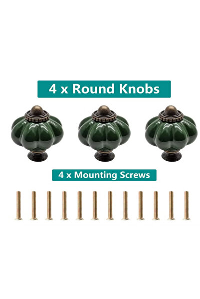 Generic 4pcs Dark Green Pumpkin Knobs, Vintage Ceramic Cabinet Knobs