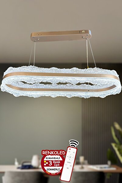 Renkoled Aydınlatma 3 Renk ışıklı kumandalı Modern Sarkıt Led AvizeSalon ,oda ,mutfak yemek masası rose gold
