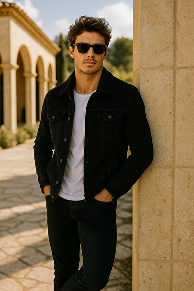 comstar Men's Winter Premium Casual Fur Lined Black Denim Jacket