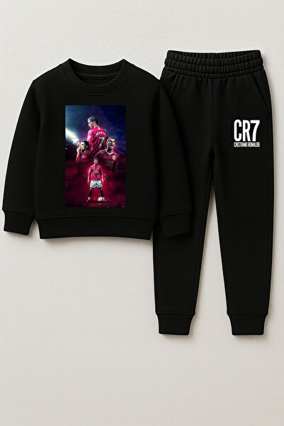 MODA Set de trening pentru copii Ronaldo cu imprimeu guler rotund negru