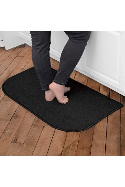 ritz Kitchen Rug - Stain-Resistant, Washable with Latex Backing, 18 x 30 in, Black