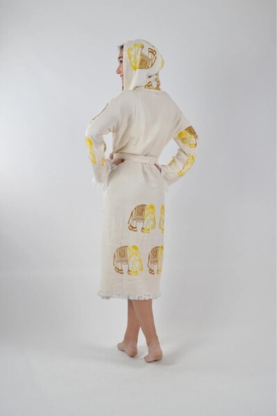 CASPARA Muslin Cotton Peshtemal Bathrobe I Beach & Bathrobe Elephant Pattern Black Dream Catcher