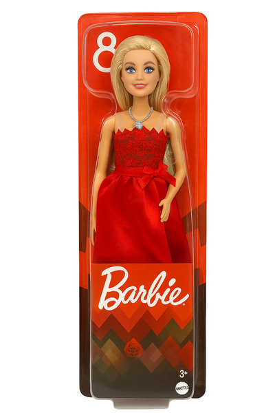 Barbie Original Mattel Doll, Elegant Red Dress, Long Blonde Hair, Accessory Included, 3+ Years