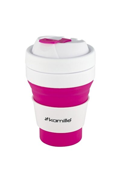 Kamille cană pliabilă din silicon, 350 ml, alb/roz, 14,5x5,5 cm