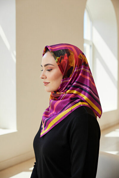 Onur Scarf - Twill Silk Scarf Hijab Clothing Hand Curling 90 x 90 cm Patterned Scarf Quality Store