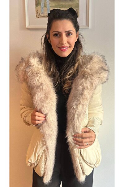 GLAMSI Women's jacket with premium organic fur and knitted sleeves