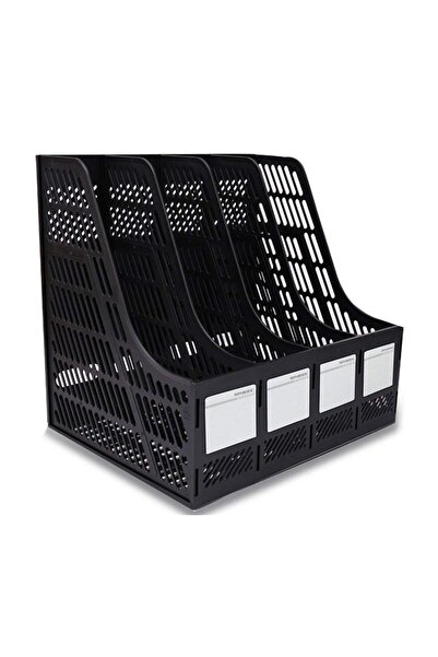 genernic Sayeec Plastic 4-Section Magazine File Holder – Document Rack Organizer, Black