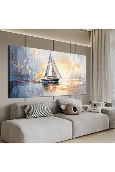 Emoda home Trove لوحة جدارية ساحلية لقارب ذهبي (60×120 سم) - طباعة قماشية مؤط...