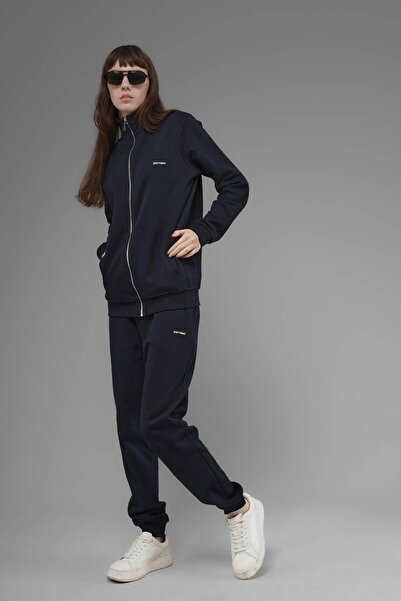 SOFTWAY Φούτερ Unisex Regular Fit με ψηλός λαιμός τσέπες με φερμουάρ - Μπλε ναυτικό