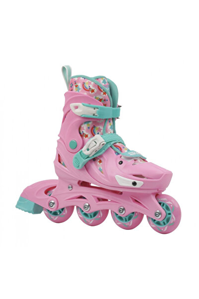 Krista 2 in 1 kids roller skates, R010S with helmet, elbow, knee pads, adjustable sizes 33-36, pink, M