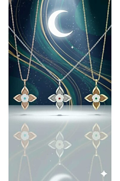 Papatya Silver 925 Ayar doğum taşlı manolya yıldız kolye.rose.gold.rodaj