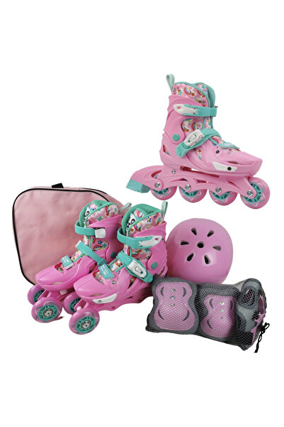 Krista 2 in 1 kids roller skates, R010S with helmet, elbow, knee pads, adjustable sizes 33-36, pink, M