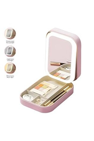 OEM Ροζ θήκη μακιγιάζ με καθρέφτη και φως LED 11,5 x 16,5 x 6 εκ.