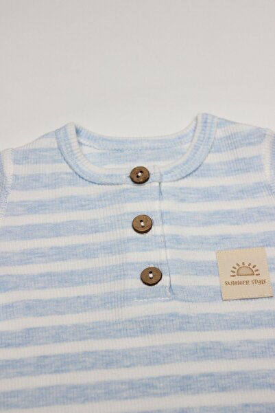 BUDİ HOME Bistyle line colors half sleeve booties free jumpsuit 15126 blue