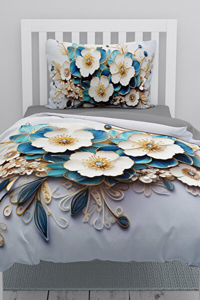 MonoHome 100% Cotton Ranforce Çeyizlik Luxury 5D Digital Single Duvet Cover Set Dıamond