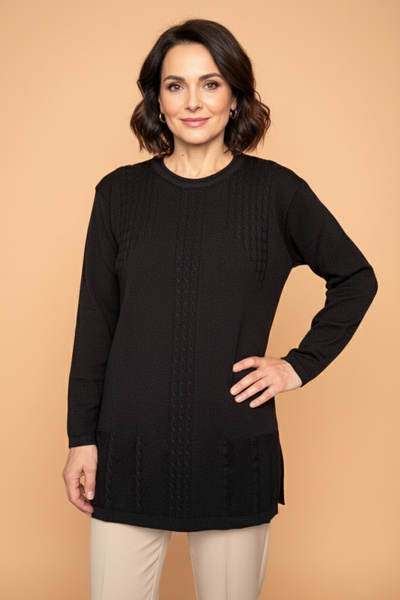 Ravencia Women's Crew Neck Stretch Fabric Patterned Knitwear Mother Sweater