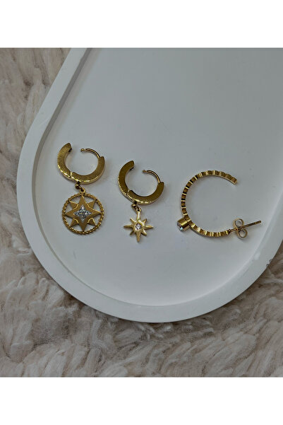 Lume Store طقم أقراط نسائية مكون من 3 قطع من الفولاذ 316L مزين بنجمة متدلية