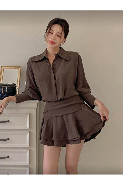 La Saade Mocha Flare Dress-Soft Kahve Volanlı Mini Etek Formunda Pinterest Gö...