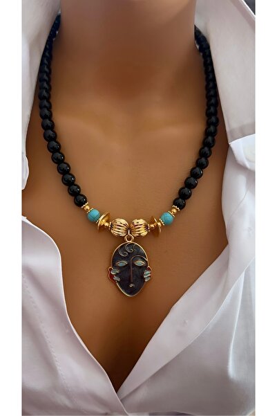 Nevaa Still Cam boncuk tasarım kolye çoklu kolye altın kaplama kolye