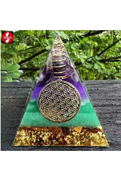 OEM Orgonit cu Piramidă de Ametist și Obsidian „Spirala Arborelui și a Vieții...