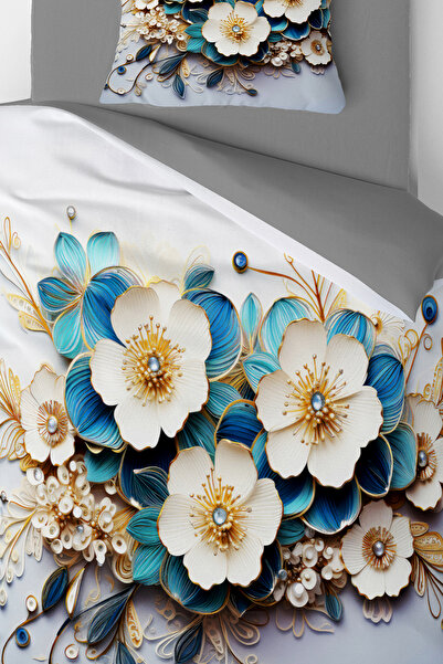 MonoHome 100% Cotton Ranforce Çeyizlik Luxury 5D Digital Single Duvet Cover Set Dıamond