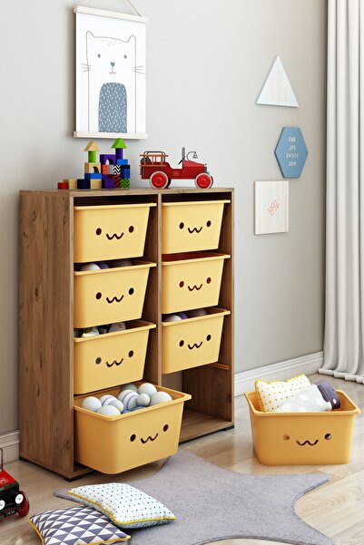 DEKOZUM KİDS Gülen Yüzlü 8 Large Sepetli Dolap Oyuncak Dolabı Çok Amaçlı Mutf...