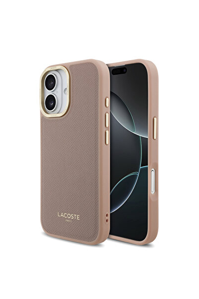 Lacoste iPhone 17 Uyumlu Kılıf Orjinal Lisanslı M-safeli Champs Elysees PU Deri Tasarımlı Kapak Pembe