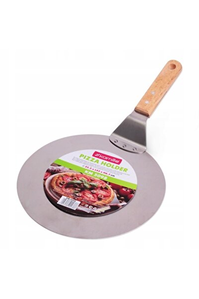 Kamille Tavă de copt pentru pizza, Kamille, oțel inoxidabil, mâner din lemn, 25,5 cm, argintiu/maro