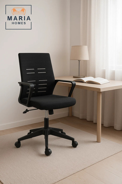 MARIA HOMES كرسي مكتب مريح باللون الأسود مع ظهر شبكي - ارتفاع قابل للتعديل، تصميم دوار ومريح