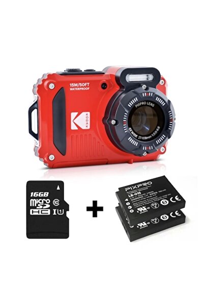 Kodak PixPro WPZ2 Underwater Camera - 16MP, 4x Optical Zoom, Full HD, Extra Battery & 16GB Card, Red