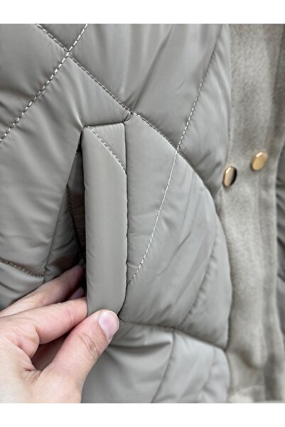 BENAHOLL Alva Buttons Snap Fastener Waist Tightening Quilted Short Coat-En2108 Mink