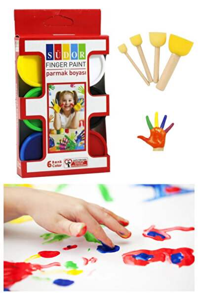 Glanart 6x30 ml parmak boyası ve popon fırça seti südor (kolay yıkanabilir)