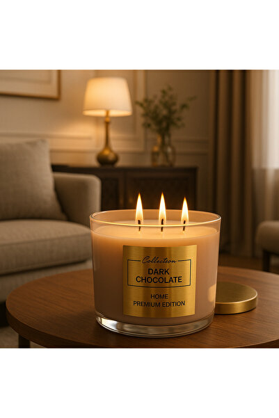 COLLECTİON Home Premium Scented Candle "Dark Chocolate" – 3 Cotton Wicks, 440g, 35h Burn Time