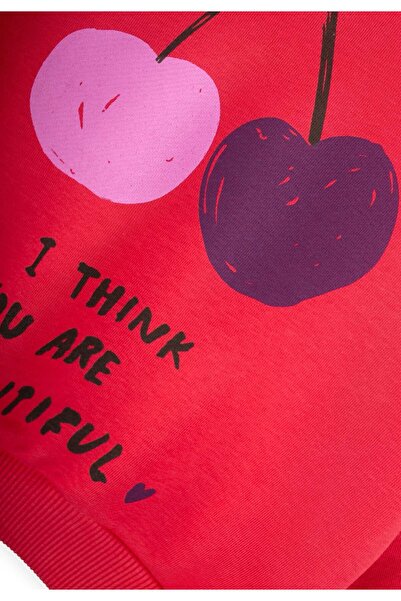 Cigit Kiraz Printed Sweatshirt Set 2-10 Years Old Pomegranate Flower