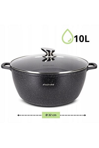 Kamille Cast Aluminum Pot with Marble Coating 10 L, induction compatible, with glass lid