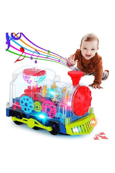 TOY GARDEN لعبة قطار مضيئة للأطفال - قطار كهربائي دوار ميكانيكي شفاف مزود بأضواء وموسيقى