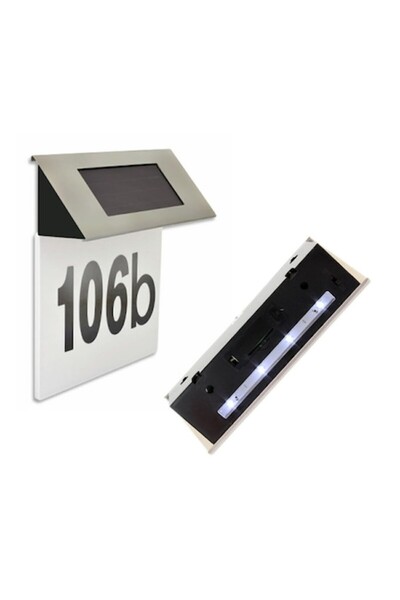 BZRSH Număr de casă cu LED, alimentat cu energie solară, carcasă din oțel inoxidabil, cifre 0-9, litere A-F