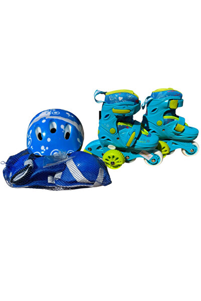 Krista Kids roller skates LW-R6BTS, blue M, sizes 29-32, assist wheels, with protective gear