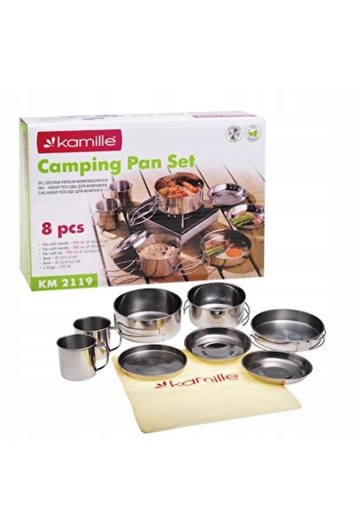 Kamille Set de vase de gătit pentru camping, 8 piese, oțel inoxidabil, compact, pentru 2 persoane